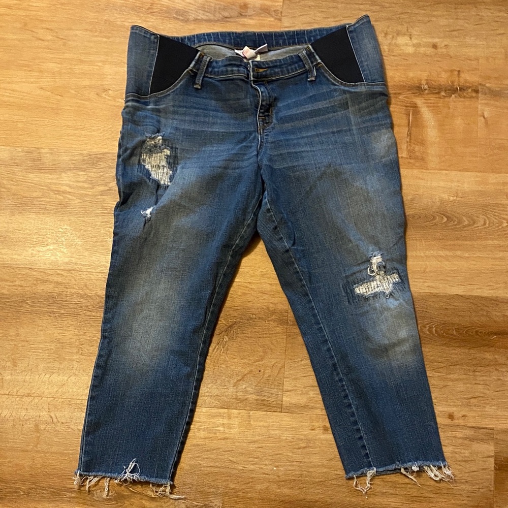 Isabel Maternity by Ingrid & Isabel Blue Distressed Cropped Jeans